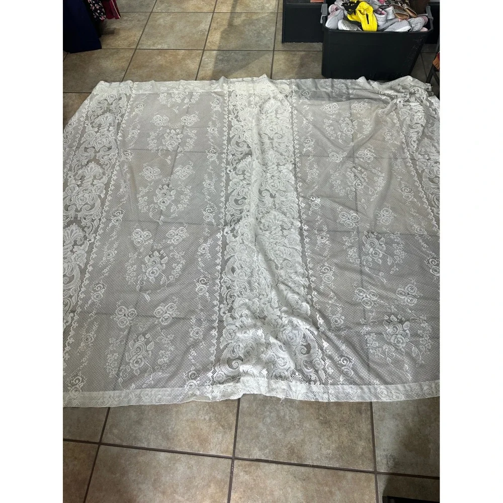 Floral Lace Curtain Panel Scalloped Edge Sheer Window Treatment White